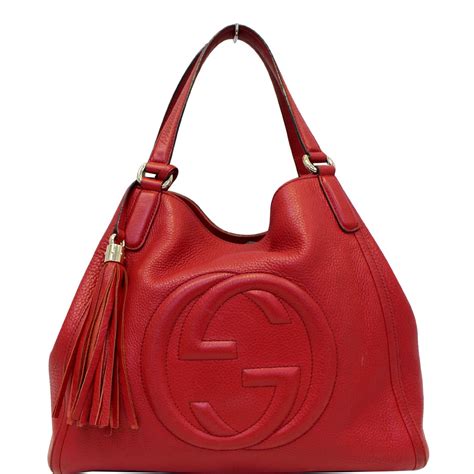 gucci red leather tote bag